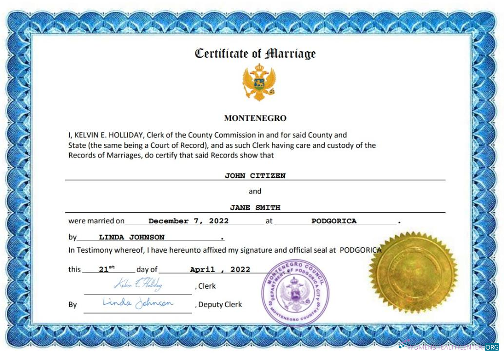 Download Montenegro marriage certificate Word and PDF template Photoshop template